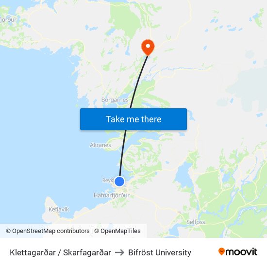 Klettagarðar / Skarfagarðar to Bifröst University map