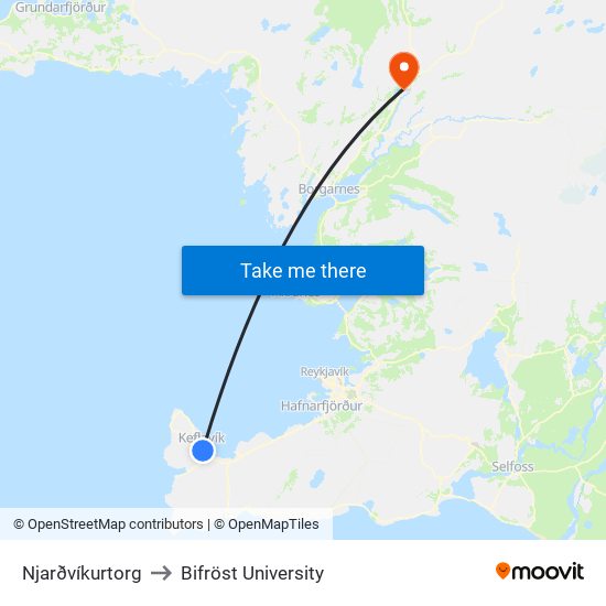 Njarðvíkurtorg to Bifröst University map