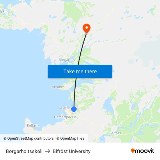 Borgarholtsskóli to Bifröst University map