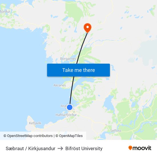 Sæbraut / Kirkjusandur to Bifröst University map