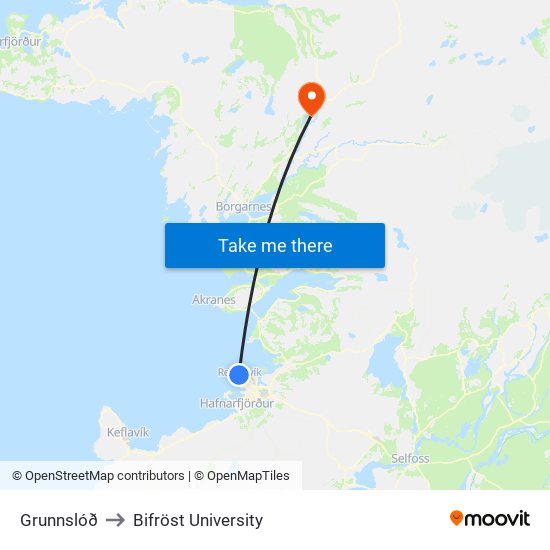 Grunnslóð to Bifröst University map