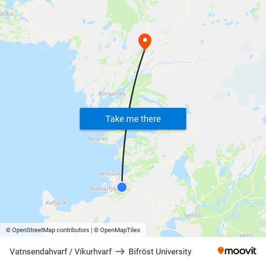 Vatnsendahvarf / Víkurhvarf to Bifröst University map