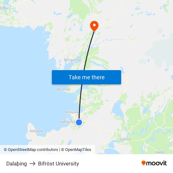 Dalaþing to Bifröst University map
