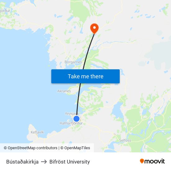Bústaðakirkja to Bifröst University map