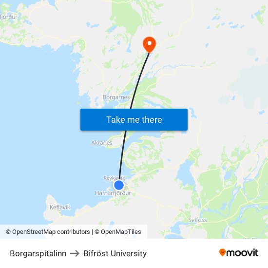 Borgarspítalinn to Bifröst University map