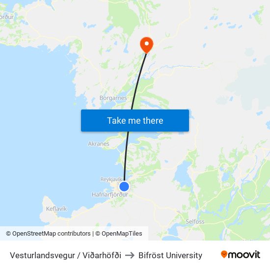 Vesturlandsvegur / Viðarhöfði to Bifröst University map