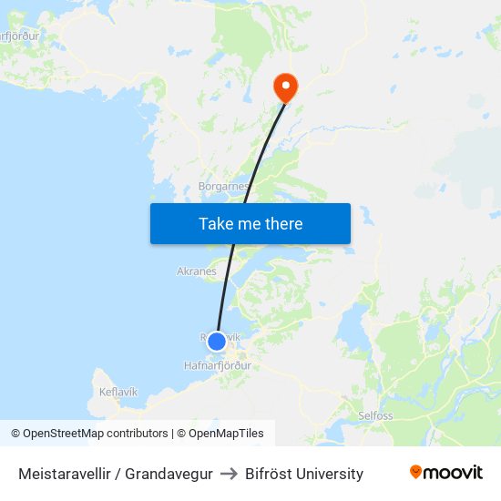 Meistaravellir / Grandavegur to Bifröst University map