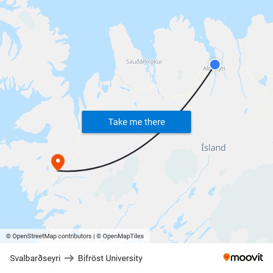 Svalbarðseyri to Bifröst University map