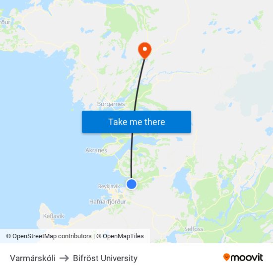 Varmárskóli to Bifröst University map