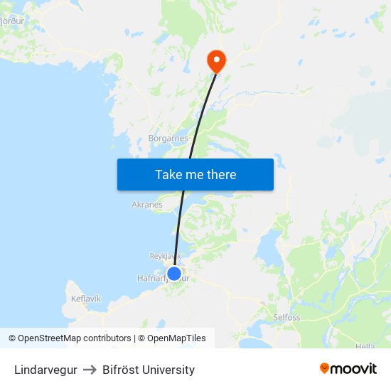 Lindarvegur to Bifröst University map