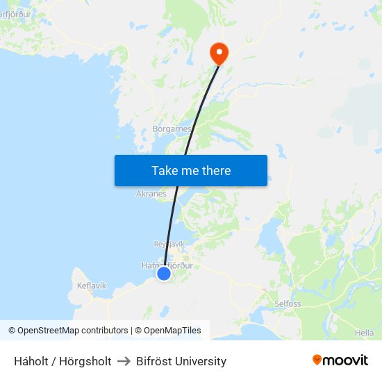 Háholt / Hörgsholt to Bifröst University map