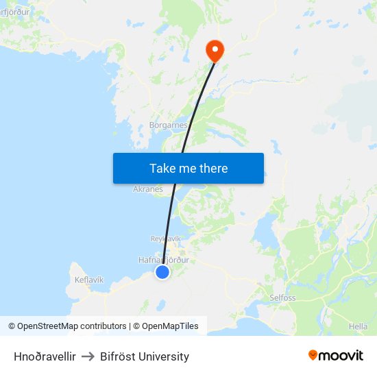 Hnoðravellir to Bifröst University map