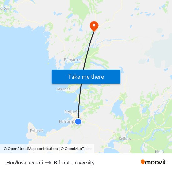 Hörðuvallaskóli to Bifröst University map