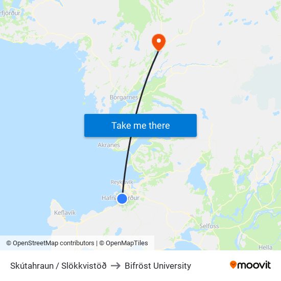Skútahraun / Slökkvistöð to Bifröst University map