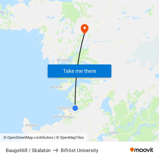 Baugshlíð / Skálatún to Bifröst University map