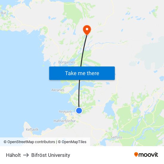 Háholt to Bifröst University map