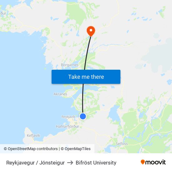 Reykjavegur / Jónsteigur to Bifröst University map