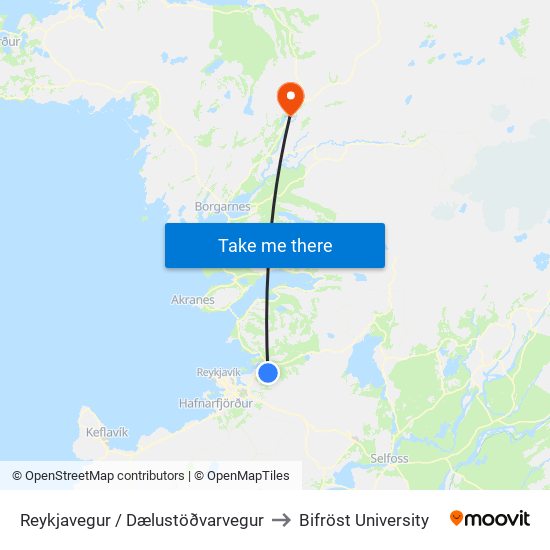 Reykjavegur / Dælustöðvarvegur to Bifröst University map