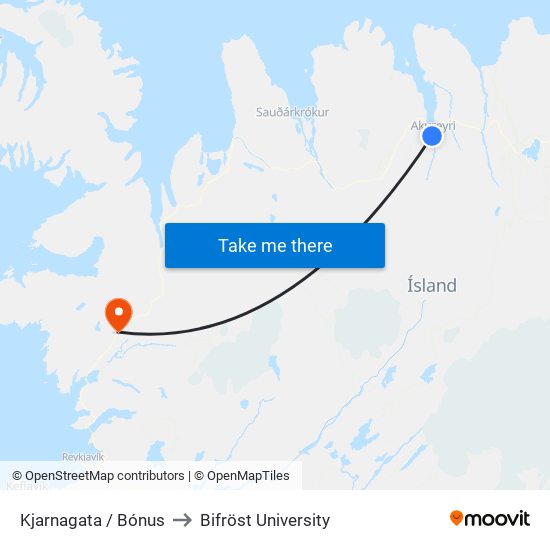 Kjarnagata / Bónus to Bifröst University map