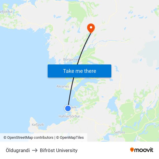 Öldugrandi to Bifröst University map