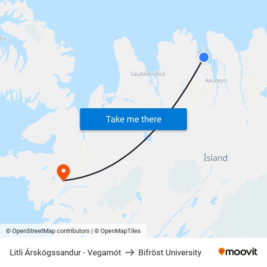 Litli Árskógssandur - Vegamót to Bifröst University map