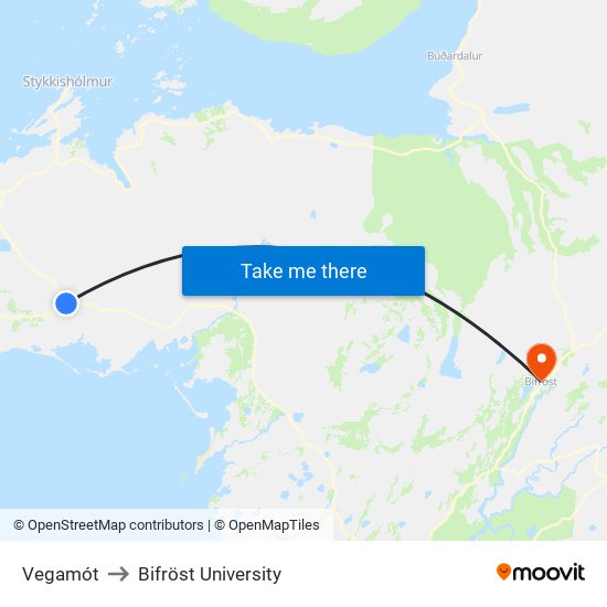 Vegamót to Bifröst University map