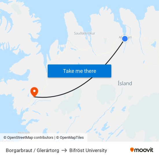 Borgarbraut / Glerártorg to Bifröst University map