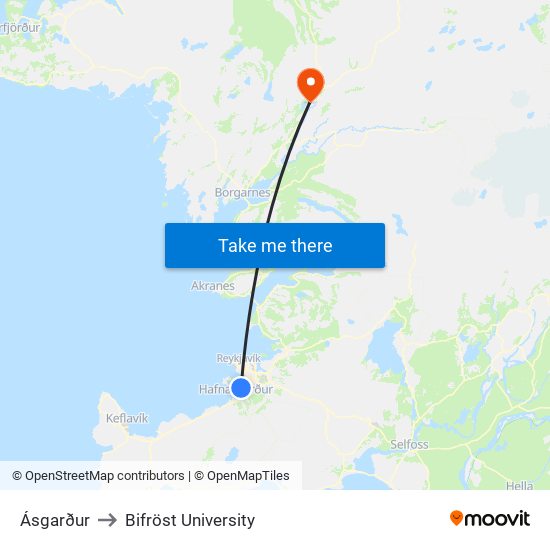Ásgarður to Bifröst University map