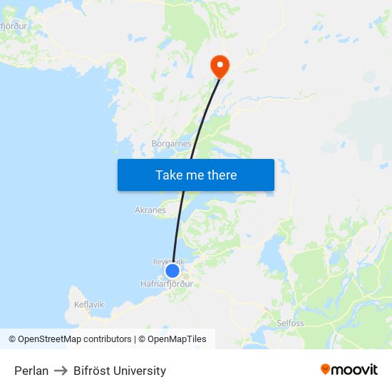 Perlan to Bifröst University map
