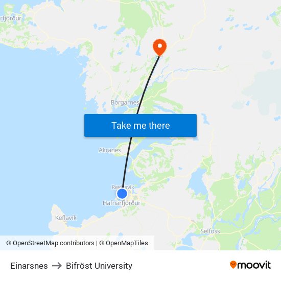 Einarsnes to Bifröst University map