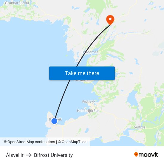 Álsvellir to Bifröst University map