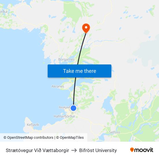 Strætóvegur Við Vættaborgir to Bifröst University map