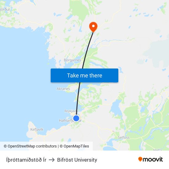Íþróttamiðstöð Ír to Bifröst University map