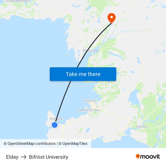 Eldey to Bifröst University map