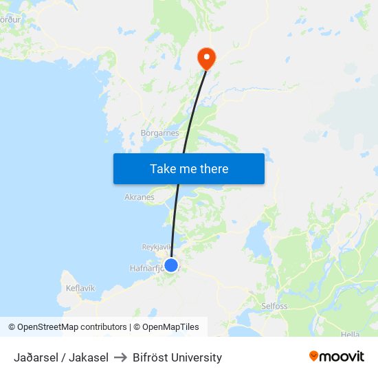 Jaðarsel / Jakasel to Bifröst University map