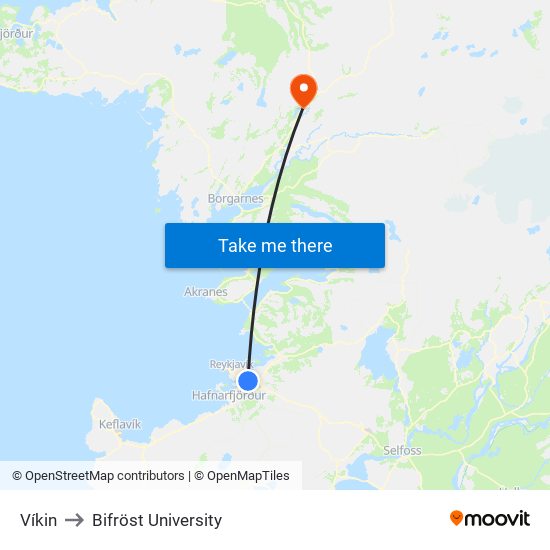 Víkin to Bifröst University map