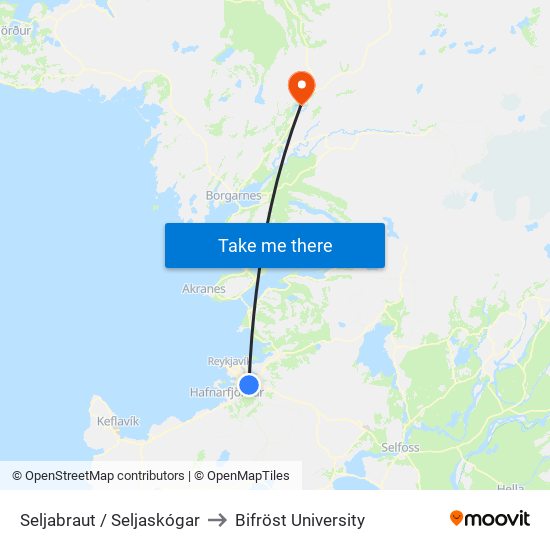 Seljabraut / Seljaskógar to Bifröst University map