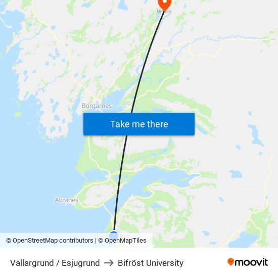 Vallargrund / Esjugrund to Bifröst University map