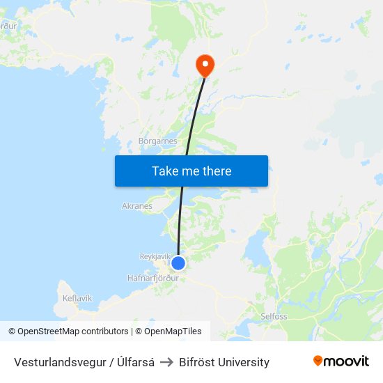 Vesturlandsvegur / Úlfarsá to Bifröst University map