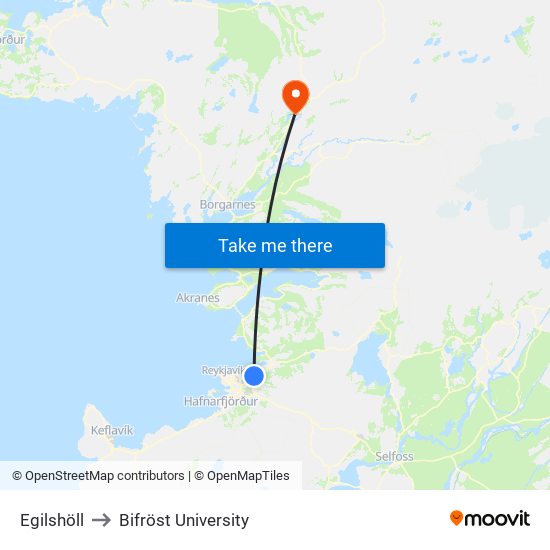 Egilshöll to Bifröst University map