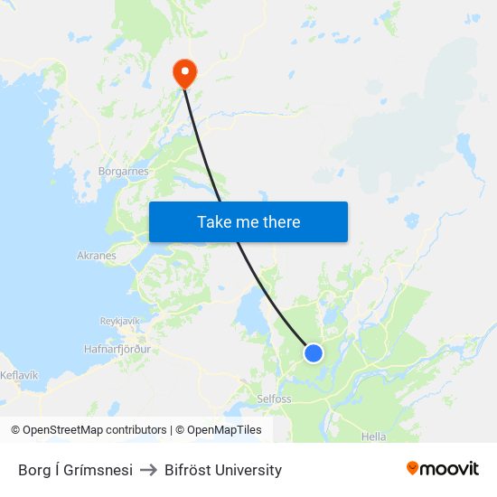 Borg Í Grímsnesi to Bifröst University map