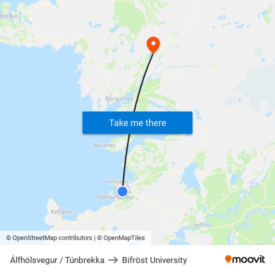 Álfhólsvegur / Túnbrekka to Bifröst University map