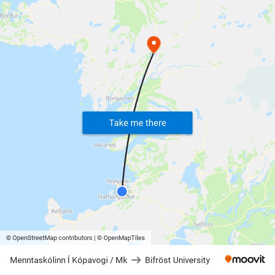 Menntaskólinn Í Kópavogi / Mk to Bifröst University map