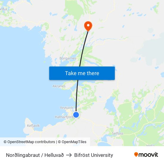 Norðlingabraut / Helluvað to Bifröst University map