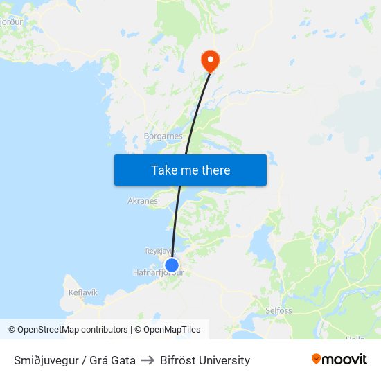 Smiðjuvegur / Grá Gata to Bifröst University map