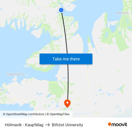 Hólmavík - Kaupfélag to Bifröst University map