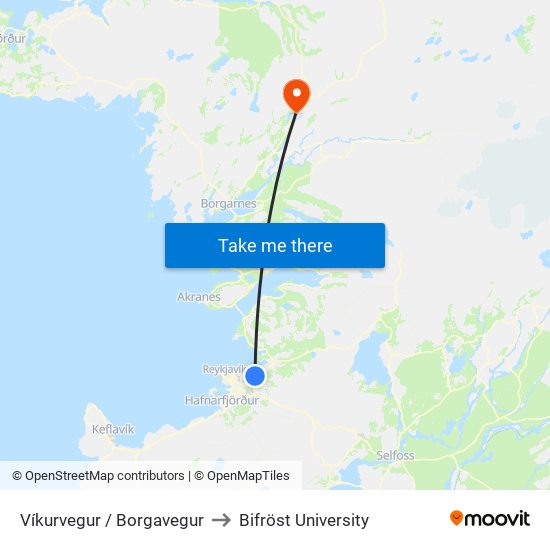 Víkurvegur / Borgavegur to Bifröst University map