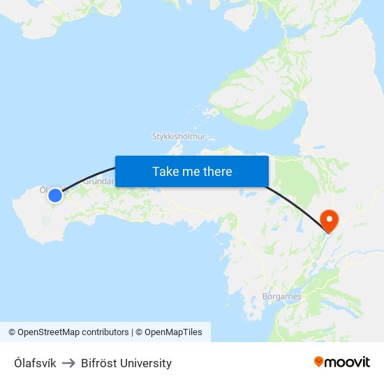 Ólafsvík to Bifröst University map