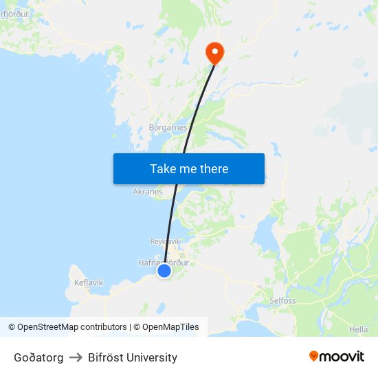 Goðatorg to Bifröst University map