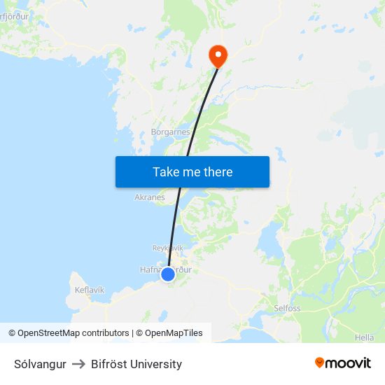 Sólvangur to Bifröst University map